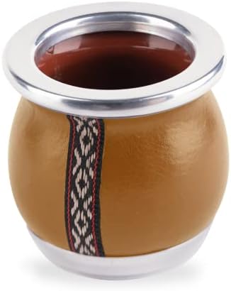 [פרימיום זוג ירבה כוס בעבודת קרמיקה ספל תה-חום עור עטוף בעבודת יד באורוגוואי-זוג זעיר-קמיונרו סגנון